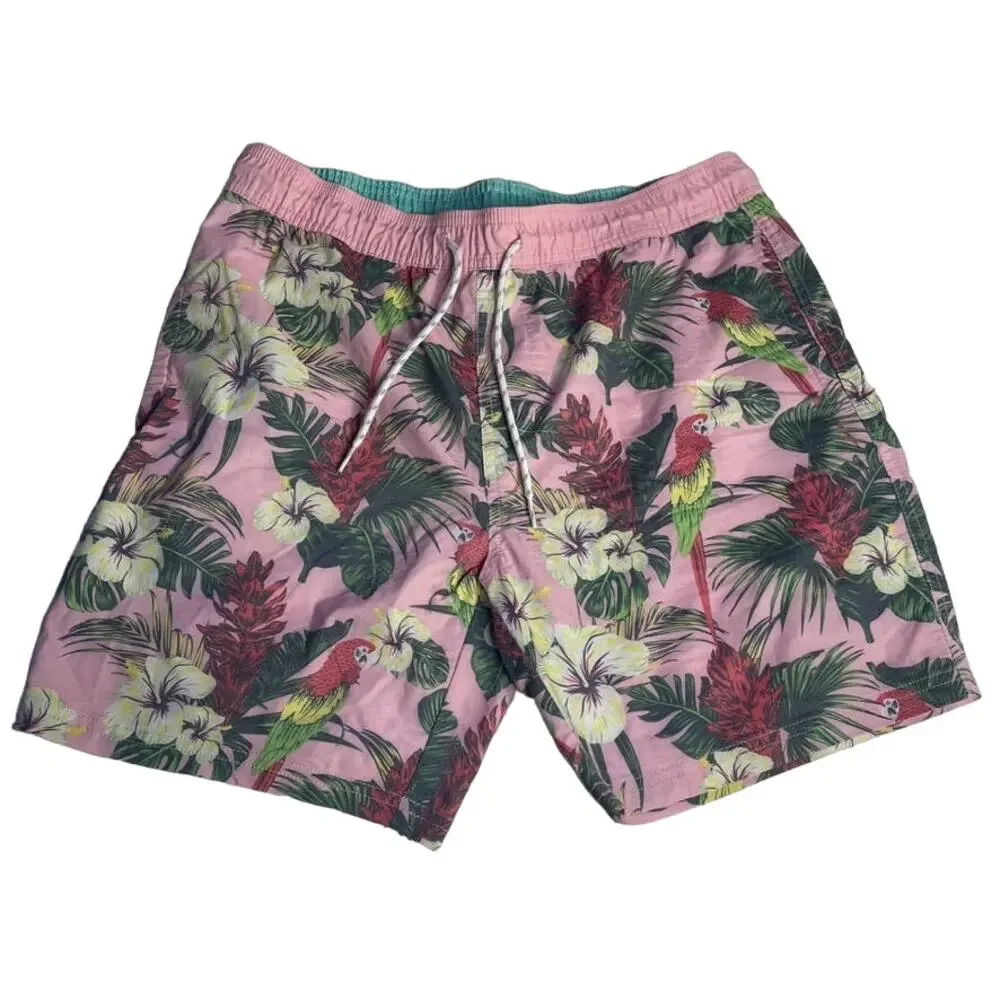 Goodfellow‎ & Co Mens Pink Tropical Parrot Floral Swim Trunks Shorts Size M